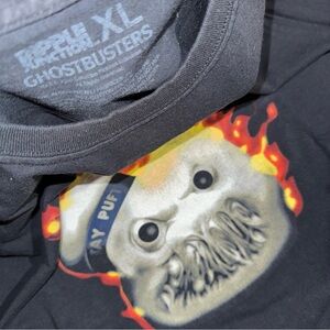 Black Ghostbusters Flaming Stay Puft Marshmallow Man On Fire T-Shirt Size XL 90s